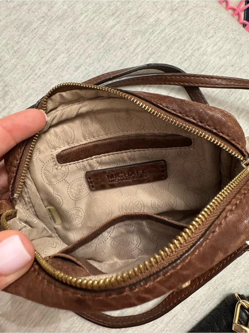 MICHAEL Michael Kors Brown Leather Crossbody with Gold-Tone Studs